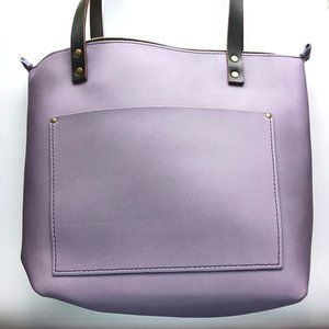 PLG Portland Leather Goods AP Lavender Medium Zip Tote Bag Full Grain Leather